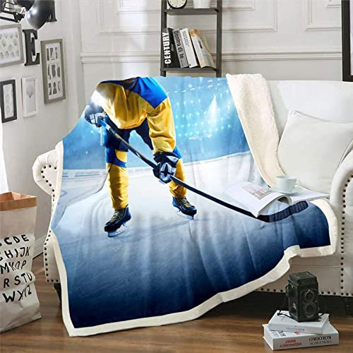 Kuscheldecke 150x200 Eishockey, 3D Eishockey Wolldecke Warme Fleecedecke Flauschige Decke, für Tagesdecke Blanket Sofadecke Kinder Baby, für Bett Sofa