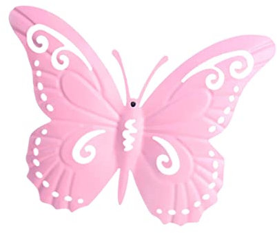 Baoblaze 3D Butterfly Wall Decor Statue Decorative Sculpture Beautiful Hanging Butterflies Metal for Fence Living Room Bedroom Farmhouse Porch, Pink