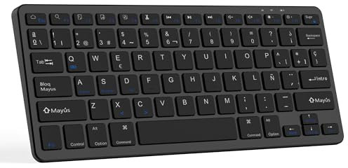 Teclado Bluetooth Teclado Inalámbrico Ultrafino Compatible con iOS/Android/Windows Sistema Teclado Español Recargable para iPad/iPhone/PC/Laptop/Smartphone/Tablet/Ordenador QWERTY ES Layout