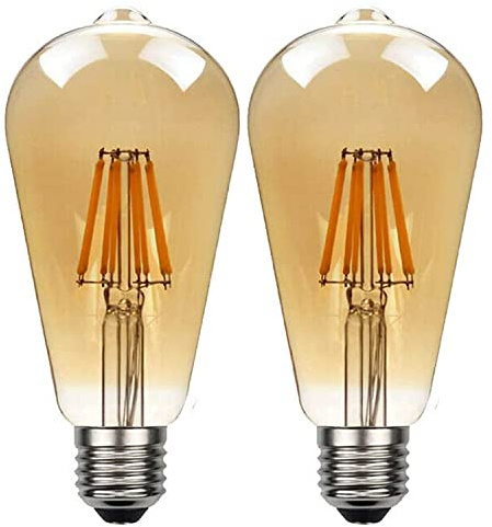 LEDSone Pack 2 | LED Vintage E27 Light Bulb | ST64 8W (Equivalent to 60W) | Dimmable Amber Glass 2700K Warm White Energy Saving Bulb for Squirrel Cage Lamp & Indoor Decoration