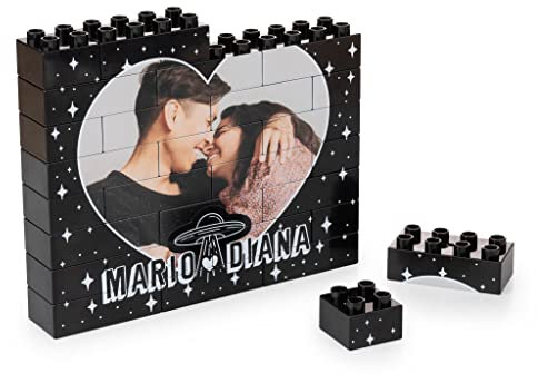Wanapix | Puzzle Block Selbst Gestalten | Personalisiertes Block Puzzle mit Foto und Text | Kompatibel mit den Wichtigsten Marken | Personalisiertes Fotopuzzle| 28 Teile XL | SCHWARZ