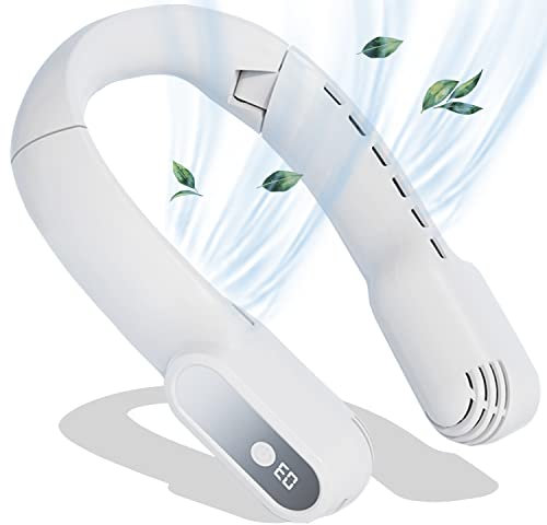 Portable Neck Fan Rechargeable Hanging Neck Fan,USB Powered Mini Hand-Free Neckband Fan with Strong Airflow,3-Speed Personal Wearable Fan Cooling for Travel Sports Outdoor - white