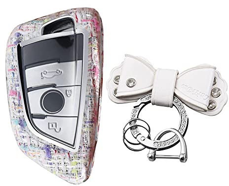 KUNIO Schlüsselhülle Passt für BMW X1 X2 X3 X4 X5 X6 X6M M5 G01 6er 7er 5er 3er 2er G32 G11 G12 Autoschlüssel Hülle Schlüsselanhänger Schlüsseletui Schlüsselring 3 Tasten Weiß