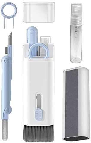 SJBAUTYO Kit de Limpieza Electrónica 7 en 1, Cepillo de Limpieza para Teclado, Apto para Auriculares, Teclado, Ordenador Portátil, Teléfono, Monitor de PC (Azul)