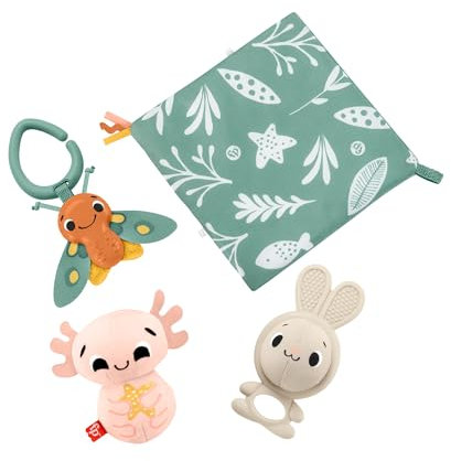 Fisher-Price Baby Sensorische Erlebnisse Geschenkset mit feinmotorischen Aktivitäten für Neugeborene, 4 Teile, HRB17