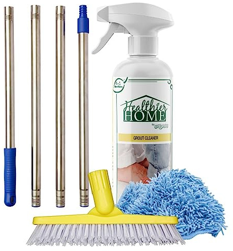 CHOMP! Grout Cleaner Bundle, Includes Long Handle Stand Up Brush, Refreshes Grout and Removes Stains on Tile Floors and Bathroom Walls & Kitchens (4 Pack Set)
