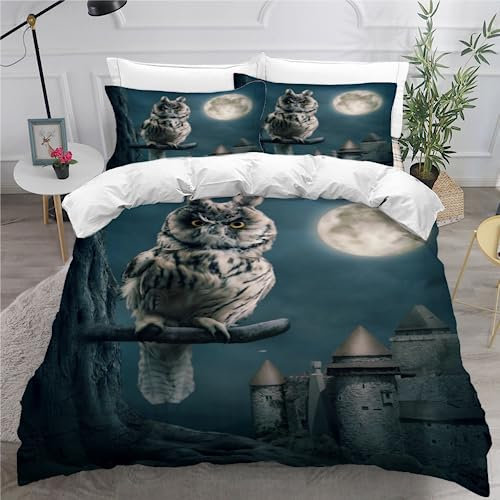SK-YBB Eule Bettwäsche 155x220 Teenager KinderBettwäsche für Mädchen und Jungen Tier 3 Stück mit Reißverschluss und Kissenbezug 80x80cm Mikrofaser