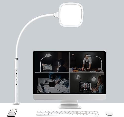 Hapfish LED Desk Lamp for Study, 20W Clamp Table Light for Office, Dimmable, Top Bright, 360° Rotatable, Large Lighting Area, Clip Architect Desk Lamps for Computer PC Monitor, Work, Reading – White
