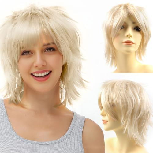 Luxiremi Cosplay Anime Perücke Blond Kurzhaar für Herren Damen Karneval | Mandarinen Perücken Kurz 8 Inch Gestuft, deal für den täglichen Gebrauch und Halloween Perücken, Hitzebeständige Kunstfaser