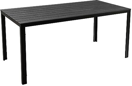 Totò Piccinni Tavolo rettangolare MESSICO 158x78 struttura in metallo piano in polietilene effetto legno per giardino (Nero)