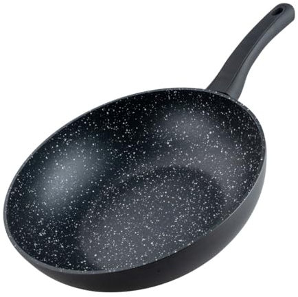 Fackelmann Wokpfanne Marble 2.0 28 cm, Antihaft-Wok aus 90% recyceltem Aluminium mit ergonomischem Kunststoff-Griff, großer Wok mit hohem Rand zum Kochen & Anbraten für Induktion geeignet