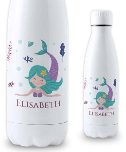 DEREGALOOS Botella Personalizada Sirena Infantil | Botella de Agua Acero Inoxidable | Libre de BPA y Reutilizable | Botellas de Agua para Niños Escuela Colegio (SIRENA, 700 ML)