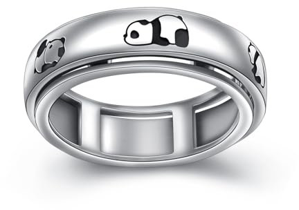 HOOHWE Spinner Ringe für Angst, S925 Sterling Silber Fidget Angst Sorge Entlastung Langeweile ADHD Autismus Band Ringe für Teen Mädchen Größe 54(17.3)
