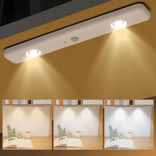 KUCAM Unterbauleuchte Schrankbeleuchtung mit Bewegungsmelder, 3 Farbtemperaturen, LED Spots Dimmbar, USB Aufladbar Nachtlicht für Küche, Kleiderschrank, Treppe, Vitrine (Weiß(2700K~5000K), 1 Stück)