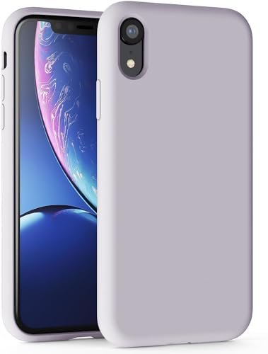 TAXXOE Coque en silicone avec iPhone XR, coque de protection ultra fine en silicone liquide, antichoc et doublure en microfibre anti-rayures, 6,1 po, violet Morandi