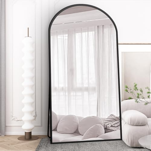 AUFHELLEN Bogenspiegel Ganzkörperspiegel 200x100cm, Gewölbter Standspiegel | Schwarz Rahmen aus Aluminiumlegierung, Gehärtetes Glas, Stehend, Lehnend oder Wandmontage für Schlafzimmer Wohnzimmer Flur