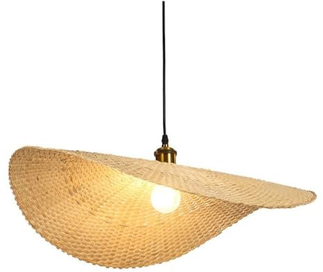 Chandelier, Bamboo Pendant Lamp - Handmade Woven Straw Hat Chandelier, Natural Ceiling Lighting Fixture, Country Wicker Hanging Light with Bamboo Lampshade for Kitchen Island, Dining Room, Living Room