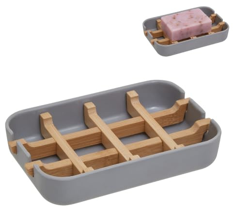 Premier Housewares Grey Soap Dish | Minimalist Bamboo Insert