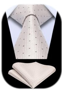 Enlision Beige Herren Krawatte mit Einstecktuch und Plaid Design für Business und Hochzeit