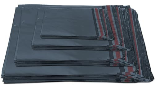 100 x graue Versandtaschen – verschiedene Größen, 100% recycelbare Pakettaschen, selbstverschließende Versandtaschen für Kleidung – starke und verschließbare Kunststoff-Umschläge, ideal für große bis