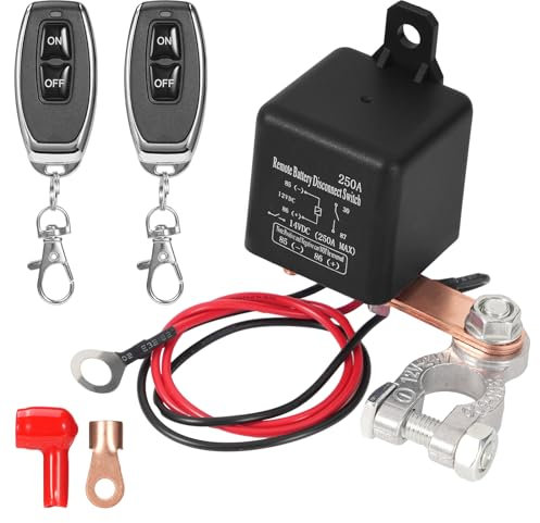 Coupe Circuit Batterie 12V Coupe Batterie à Distance Interrupteur de Batterie Relais 250A Avec 2 Télécommandes Antivol Coupe Batterie pour Voiture Bateau Camion RV