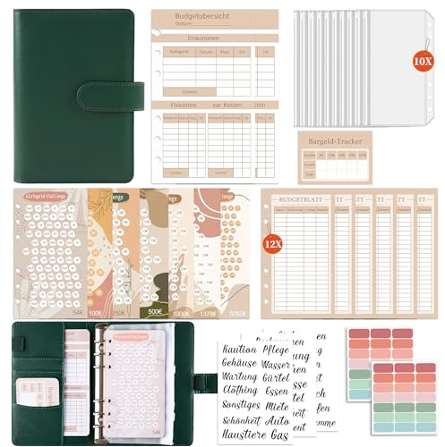 FUHOMI A6 Binder Budget Planner Deutsch Sparchallenge Budgetplaner | Finanzplaner Haushaltsbuch, Geld Organizer, Sparbuch für Geld mit Umschlagmethode
