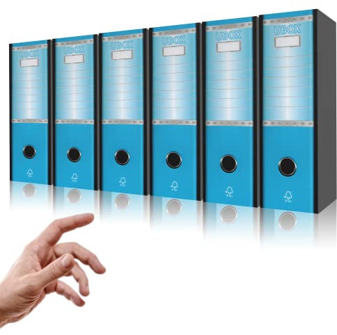 LogicaShop UBOX Raccoglitori ad Anelli A4 Grandi con Custodia, Faldoni Archivio, Classificatori Documenti Dossier Ufficio, Dox Registratore a Leva Raccoglitore (6Pz Protocollo, Celeste, Dorso 8)