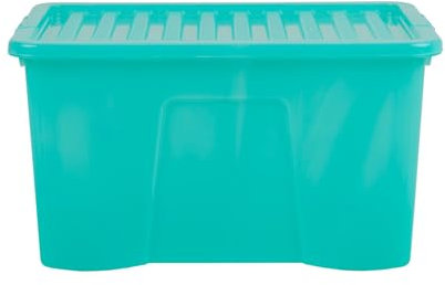 Wham Crystal 60 Liter Storage, Heavy Duty Plastic Storage Box With Lids Home Office Stackable Nestable, Large Storage Boxes With Lids 60 x 40 x 33 cm - Tint Spearmint (Pack of 4)