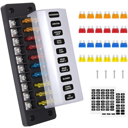 GUNGY Boîte Fusibles 10 Voies Porte Fusible 12V Boite Fusible Voiture avec 24 Fusibles et Autocollants pour Automobile Bateau Fourgonnette