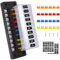 GUNGY KFZ Sicherungshalter 12 Volt Sicherungskasten 10 Fach Sicherungshalter Flachsicherung mit 24Pcs Sicherungen und Etiketten für Auto Boot Wohnmobil