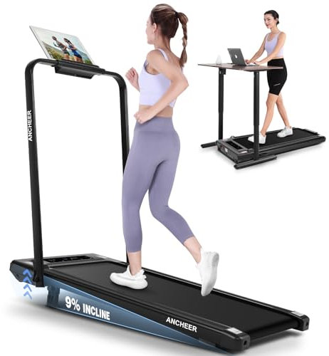 Tapis de Marche Pliable ANCHEER 4 en 1 Tapis de Course Inclinable, Tapis Roulant avec Inclinaison | 1-12 km/h | Télécommande | 2s Pliable