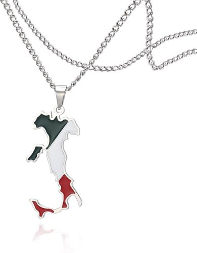 SIPURIS Halskette mit italienischer Karte, Edelstahl, Flagge, Anhänger, bunter Italien-Schmuck, personalisierter Schmuck, Edelstahl, Kein Edelstein