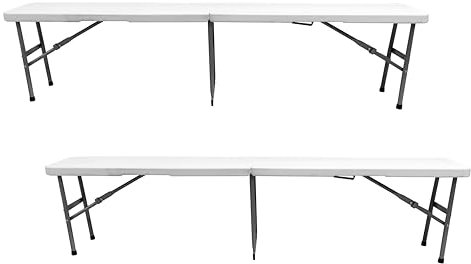 The Homeweeks Pack 2 Bancos Plegables Solid180cm. portátiles, Normativa Uso público Interior/Exterior (EN 581-1/2). Tablero Resina HDPE 3,8cm y Estructura Acero.Capacidad 3-3 per