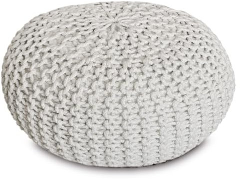 Amago home Strickhocker Pouf Ø45 o. 55cm Bodenkissen Sitzpouf XXL Baumwolle nachhaltig Größe ø 45 cm, Farbe weiß