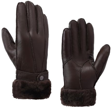 MGGMOKAY Damen Shearling Handschuhe Damen Lederhandschuhe Shearling Warme Winterhandschuhe,Braun,L