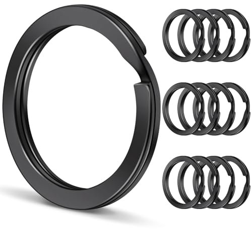 Caianwin 20 Stück Schlüsselringe 25mm Schwarz Keyring Runde Flacher Schlüsselringe Edelstahl Schlüsselanhänger Ring für DIY, Auto Schlüsseln, Kunsthandwerk Ornamente (20)