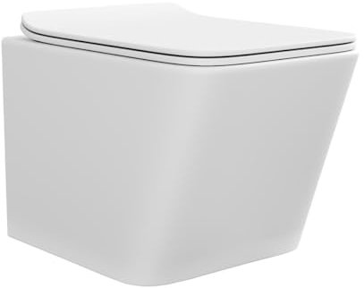 Vente-unique-Inodoro flotante blanco mate de cerámica sin brida - CLEMONA