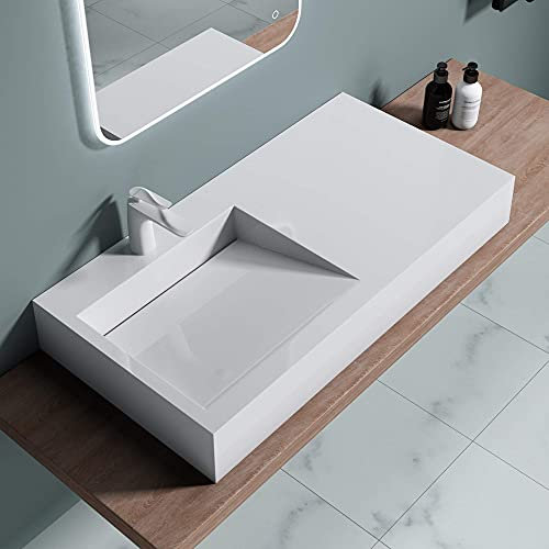 doporro Lavabo Suspendido de Mármol Fundido Blanco 100x50x15 cm – Lavabo de Baño sobre Encimera, Rectangular, Colossum11