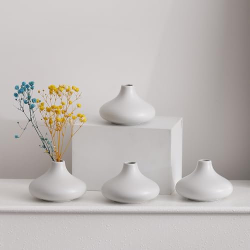 Glosoni 4-Piece White Matte Ceramic vase Set, Farmhouse Decoration, Decorative vase, Suitable for Kitchen, Bedroom, Office, Living Room, Bathroom, and Shelf Center Dining Table Decoration