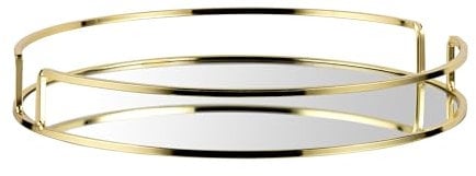 Fizporium Glass Mirrored Gold Tray – Round Glass Tray for Perfume Jewelry Trinkets organizer, Makeup Vanity Tray, Cosmetic Tray Decorative Tray for Home, Weddings, Parties & Home Décor