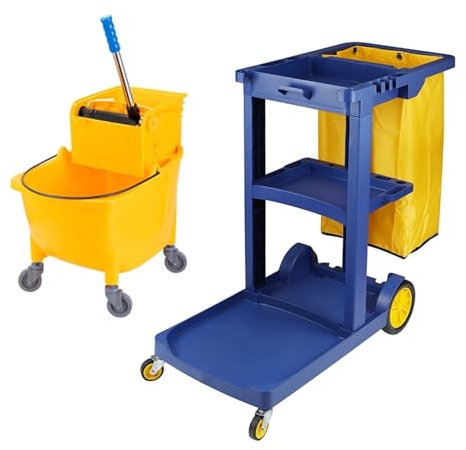 LBLFEBD Gewerblicher Reinigungswagen | Haushaltswagen mit Rädern | 3 Regale | 22 Gallonen Vinylbeutel | Verstellbares Regal | Tragkraft 50 kg