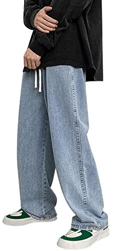 Y2k Jeans Baggy Hip Hop Y2K Denim Loose Goth Y2k Fashion Streetwear Jeans pour homme Taille 40 Taille 29 Jambe Bleu Jeans Après-rasage S-3XL, Bleu clair-b, L