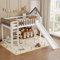 KOMHTOM Lit en Mezzanine avec escalier Lit d'enfant 90x200, lit Toboggan avec tête de lit et sommier à Lattes Lit Une Place(Matelas Non Inclus) (204 x 232.5 x 172 cm)