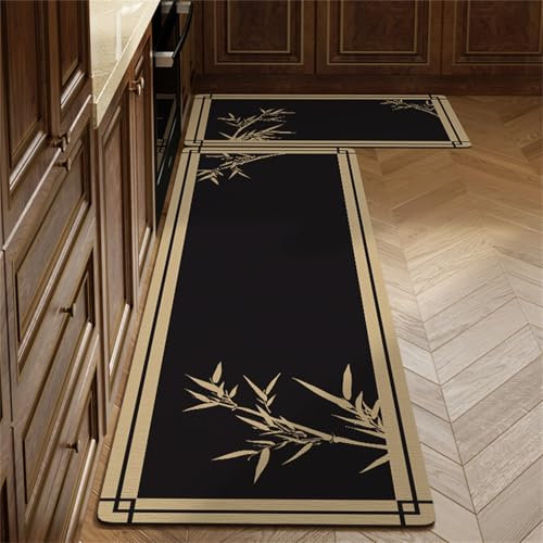 Highdi Absorbant Tapis Cuisine, Tapis Cuisine Devant Evier Style Chinois,Tapis Cuisine Antidérapant, Diatomite Tapis de Cuisine,pour Salon Salle de Bain Tapis Couloir (Bambou 1,40x180cm)