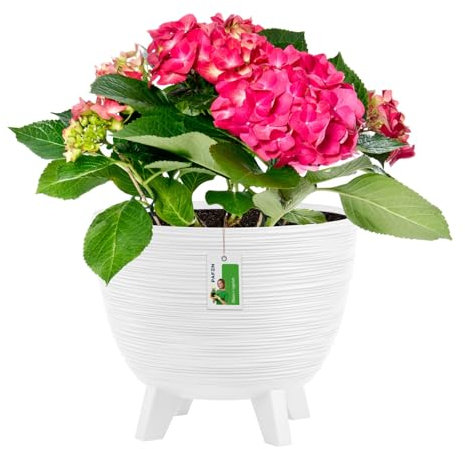 Pot à Fleurs sur Pieds 9,5l - 290 x 240 mm - Pot Plastique avec Pieds, Design Scandinave, Blanc