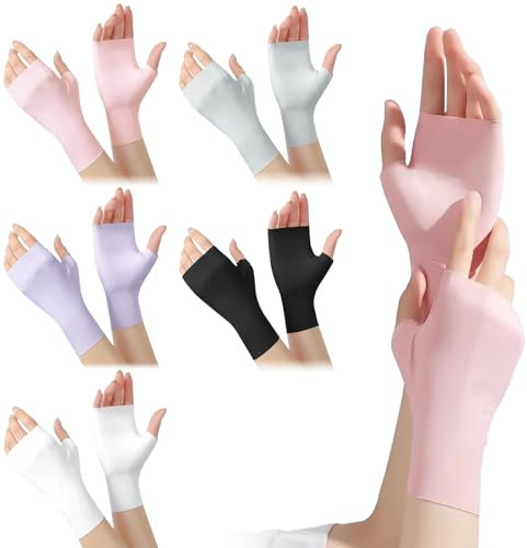 Scettar 5 Paar Fingerlose Handschuhe, Sonnenschutzhandschuhe Damen, UV-Handschuhe, Handschuhe Fingerlos, Licht Fingerlose Mädchen Sonnenschutz Sommer Outdoor Reisen Women's