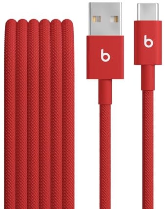 Beats USB-A to USB-C Woven Cable, Fast Charging, Durable and Tangle-Free Design, Compatible Charger for Apple & Android Devices (1.5 m) – Rapid Red