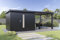 Finnhaus Wolff Metall-Gerätehaus Thorin 6030 Anthrazit Gerätehaus aus Metall in Anthrazitgrau, Geräteschrank mit 0,55 mm Wandstärke inklusive Terrasse inklusive Schleppdach Gartenhaus