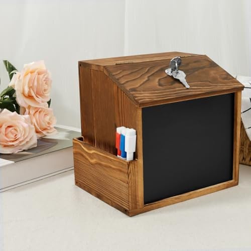 Vorschlagsbox Abschließbar 21x20x16cm, Briefkasten Holz Wandmontage, mit Schlüssel Seitennut, Abnehmbare Tafel, Löschbare Stifte, Spendenbox für Schulen, Krankenhäuser