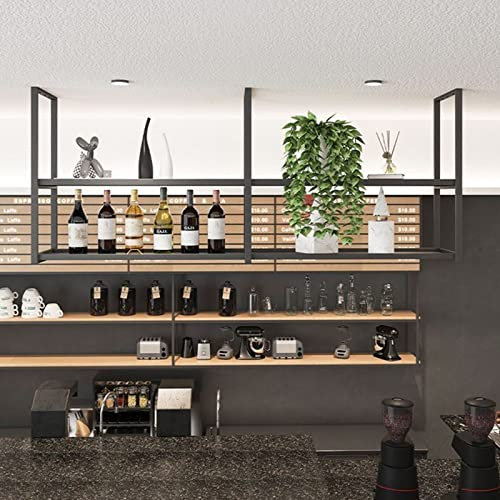 QRZCZXNP Schwarzes hängendes Weinregal aus Eisen mit schwebenden Deckenregalen, an der Wand montiertes Aufbewahrungsdisplay für Bar oder Pflanzen, einfache Installation, 80 cm x 30 cm x 80 cm